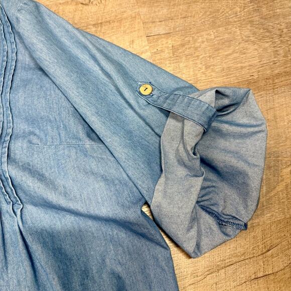 Denim Blue Button-Up Women's Top - Picture 3 of 7